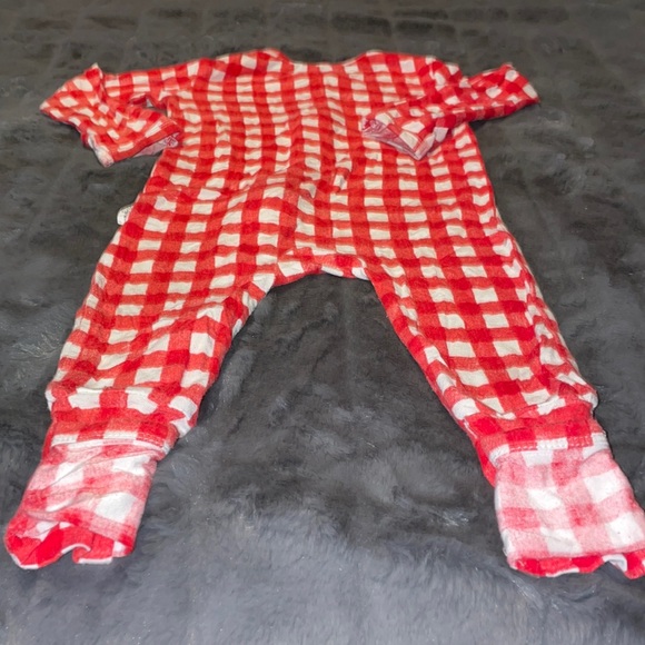 6m Gigi and Max Bamboo Red White Plaid Unisex Christmas Zipper Footie - Picture 9 of 11